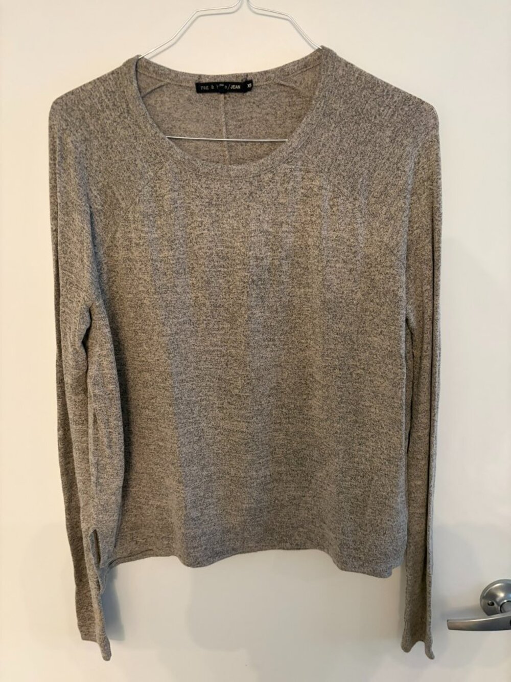 Rag and Bone Avryl Marled BrownishGrey Long Sleeve Crew Neck Top Soft Stretch XS